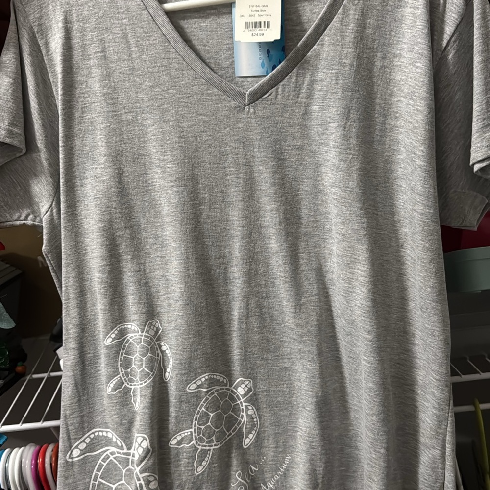 Gray V-Neck Shirt with Turtle Design from Georgia aquarium